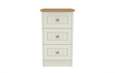 Lancaster 3 Drawer Bedside  - WIRELESS CHARGING in Cream & Oak (Ready Assembled)