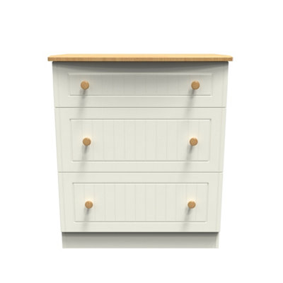 Lancaster 3 Drawer Deep Chest in Cream & Oak (Ready Assembled)