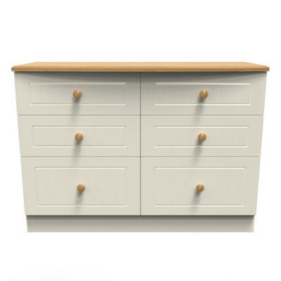 Lancaster 6 Drawer Wide Chest in Cream & Oak (Ready Assembled)