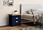 Lancaster Bedside Table Nightstand 2 Drawer Chest Drawers Cabinet Bedroom Side Table Chrome Handle in Blue With Oak Effect Top