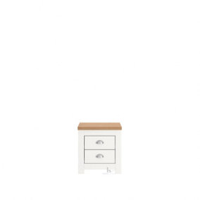 Lancaster Bedside Table Nightstand 2 Drawer Chest Drawers Cabinet Bedroom Side Table Chrome Handle in White With Oak Effect Top