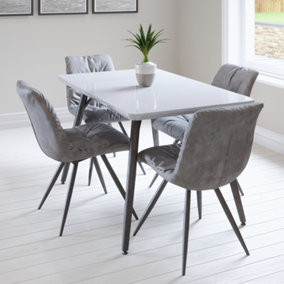 Lancaster Dining Table 130cm and 4 Amber Chairs in Light Grey