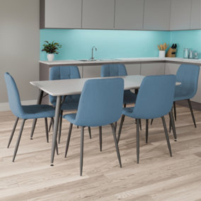 Lancaster Dining Table 160cm with 6 Obron Chairs in Blue