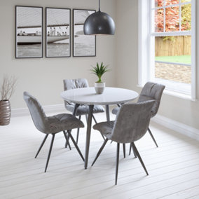 Lancaster Round Dining Table Set with 4 Amber Chairs in Light Grey