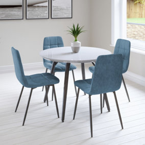 Lancaster Round Dining Table Set with 4 Obron Chairs in Blue