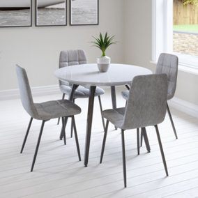 Lancaster Round Dining Table Set with 4 Obron Chairs in Light Grey