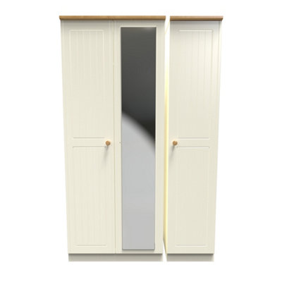 Lancaster Triple Mirror Wardrobe in Cream & Oak (Ready Assembled)