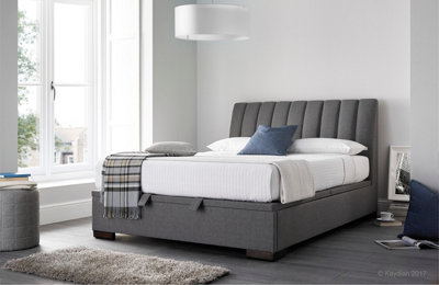 Lanchester Bed Frame: Upholstered Grey Fabric with Ottoman Storage