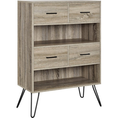 Landon Bookcase with 4 Drawers Grey Oak Look