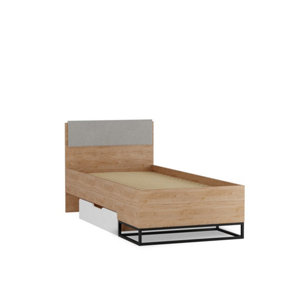 Landro Bed with Storage - EU Single Size in Oak Hickory & White - W950mm x H900mm x D2050mm