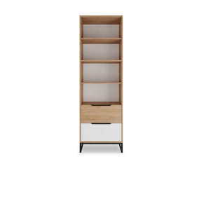 Landro Bookcase - Sleek Storage in Oak Hickory & White - W600mm x H1900mm x D400mm
