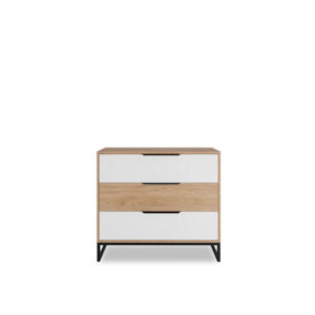 Landro Chest of Drawers - Contemporary Oak Hickory & White Elegance - 900mm x H800mm x D400mm