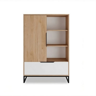 Landro Highboard Cabinet - Sophisticated Storage in Oak Hickory & White - W1000mm x H1350mm x D400mm