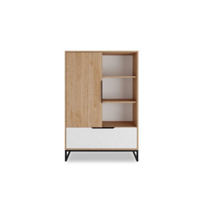 Landro Highboard Cabinet - Sophisticated Storage in Oak Hickory & White - W1000mm x H1350mm x D400mm