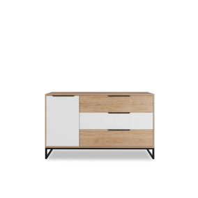 Landro Sideboard Cabinet - Sleek Oak Hickory & White Design - W1350mm x H800mm x D400mm