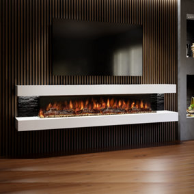Landscape  Built in Britain  Wall Mounted Electric Fireplace, LED Flame, Fully Assembled, 96  Inches Wide