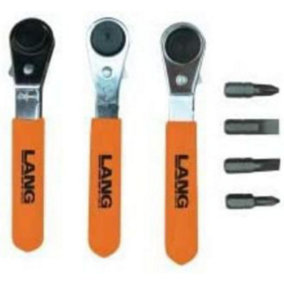 Lang Tools 3Pc Fine Tooth Ratchet  Bit Wrench Set With 4 Bits