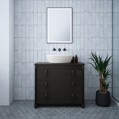 Langley Black Frame Tunable LED Mirror - 500 x 700 x 32mm IP44 Rated Diffused Border Dimmable Demister