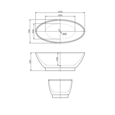 Langley White Freestanding Acrylic Bath (L)1700mm (W)790mm - 3
