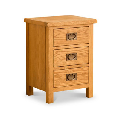 Lanner Oak 3 Drawer Bedside Table Fully Assembled - By Roseland Furniture