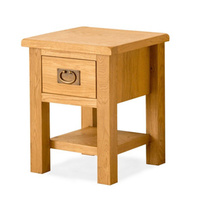 Lanner Oak 36cm Side Lamp Table with Drawer - Fully Assembled By Roseland Furniture