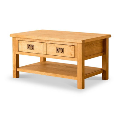 Lanner Oak 95cm Large Rectangular Coffee Table with Drawer - By Roseland Furniture