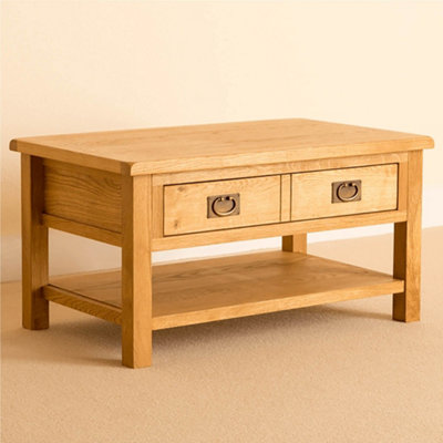 Lanner Oak 95cm Large Rectangular Coffee Table with Drawer - By Roseland Furniture
