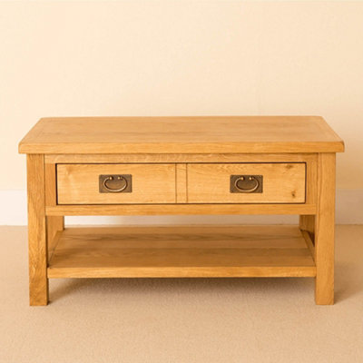 Lanner Oak 95cm Large Rectangular Coffee Table with Drawer - By Roseland Furniture