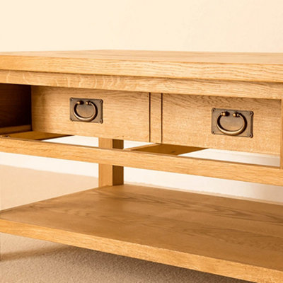 Lanner Oak 95cm Large Rectangular Coffee Table with Drawer - By Roseland Furniture