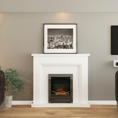 Lansing Ash White Timber Electric Fireplace with Black Nickel 16" Inset Fire DIY at B&Q