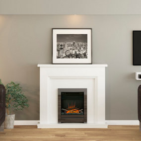 Lansing Ash White Timber Electric Fireplace with Black Nickel 16" Inset Fire