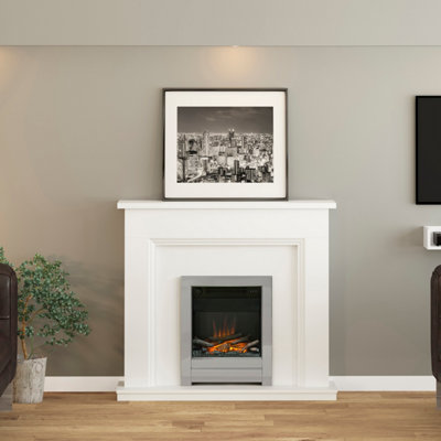 Lansing Ash White Timber Electric Fireplace with Chrome 16" Inset Fire Price Comparisons | Compare The Build