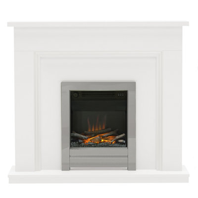 Lansing Ash White Timber Electric Fireplace with Chrome 16" Inset Fire