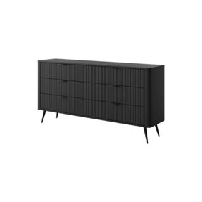 Lante Modern Black Chest of Drawers 1630mm H810mm D380mm with Six Drawers and Metal Legs