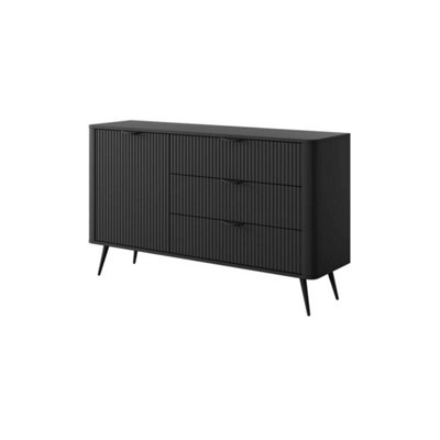 Lante Modern Black Sideboard Cabinet 1380mm H810mm D380mm with One Door, One Shelf, and Three Drawers