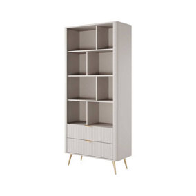 Lante Stylish Beige Bookcase 880mm H1940mm D380mm with Eight Compartments and Two Drawers