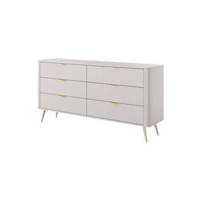 Lante Stylish Beige Chest of Drawers 1630mm H810mm D380mm with Six Drawers and Metal Handles