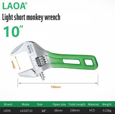 LAOA 320710, stubby wide opening jaws adjustable wrench 158mm long soft grip