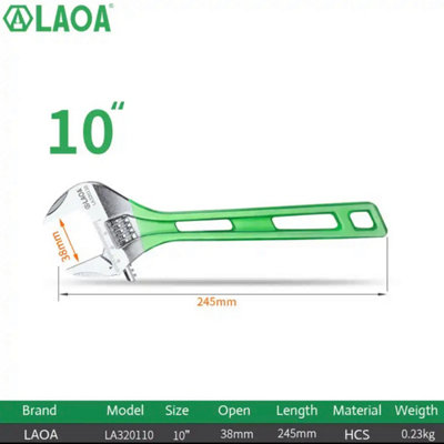 LAOA wide opening adjustable wrench 245mm 10inch long, soft grip handle