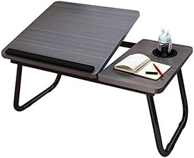 Laptop Bed Table Computer Notebook Desk Stand with Foldable Legs & Cup Slot Tray - Black