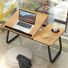 Laptop Bed Table Computer Notebook Desk Stand with Foldable Legs & Cup Slot Tray - Walnut