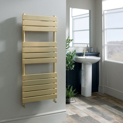 Lara Designer Towel Radiator Brushed Brass 800 X 500mm | DIY At B&Q