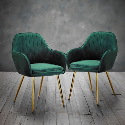 Lara Dining Chair Forest Green With Gold Legs ((Pack of 2)