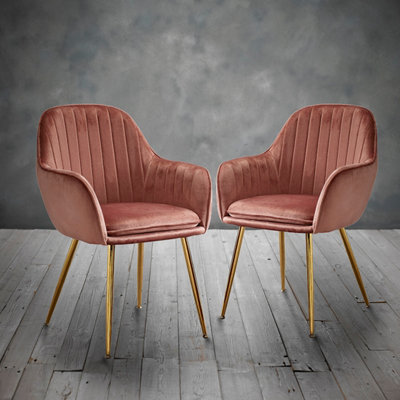 Lara Dining Chair Vintage Pink With Gold Legs (Pack of 2)