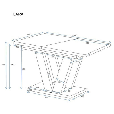 LARA Extendable Dining Table 130 to 210 cm Modern Design Craft Oak