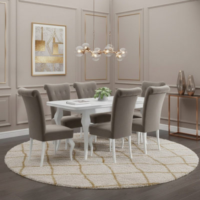 LARA Extendable Dining Table Set with 6 ST63 Dining Chairs MDF HDF ...