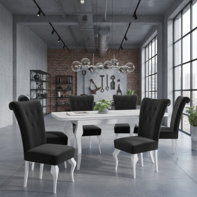 LARA Extendable Dining Table Set with 6 ST63 Dining Chairs MDF HDF ...