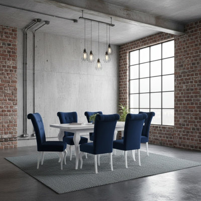 LARA Extendable Dining Table Set with 6 ST63 Dining Chairs MDF HDF ...