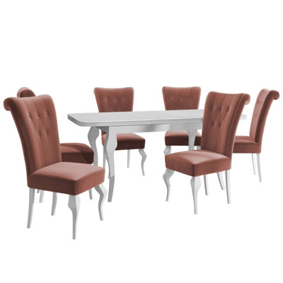 LARA Extendable Dining Table Set with 6 ST63 Dining Chairs MDF HDF ...