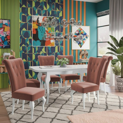 LARA Extendable Dining Table Set with 6 ST63 Dining Chairs MDF HDF ...
